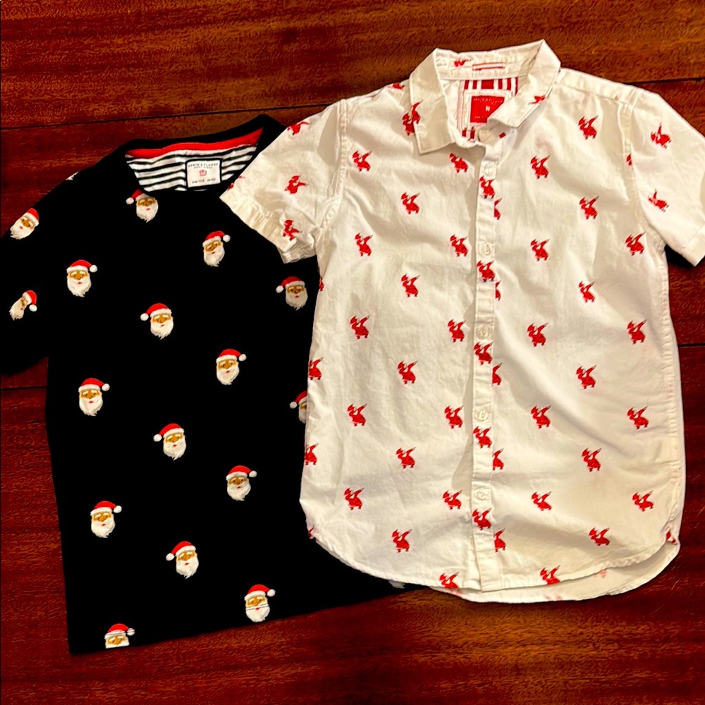 Kids Festive Santa and Reindeer Shirts - Black and White